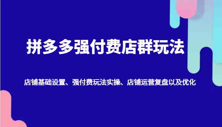 拼多多强付费店群玩法：店铺基础设置、强付费玩法实操、店铺运营复盘以及优化-一起网创
