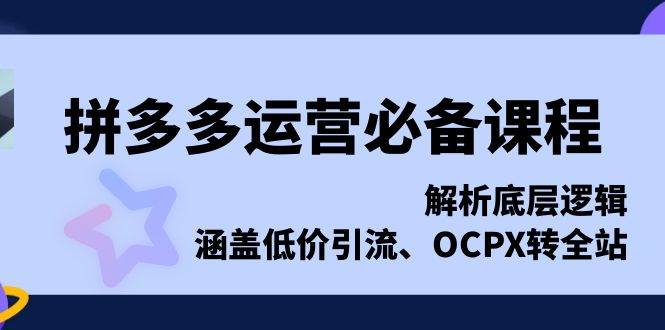 （13700期）拼多多运营必备课程，解析底层逻辑，涵盖低价引流、OCPX转全站-一起网创
