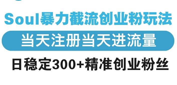 （13935期）Soul暴力截流创业粉玩法，当天注册当天进流量，日稳定300+精准创业粉丝-一起网创