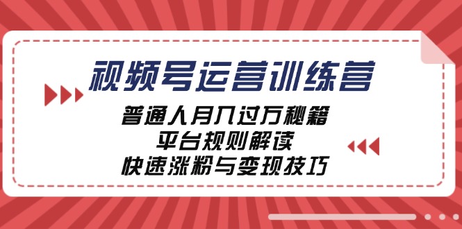 视频号运营训练营：普通人月入过万秘籍，平台规则解读，快速涨粉与变现-一起网创