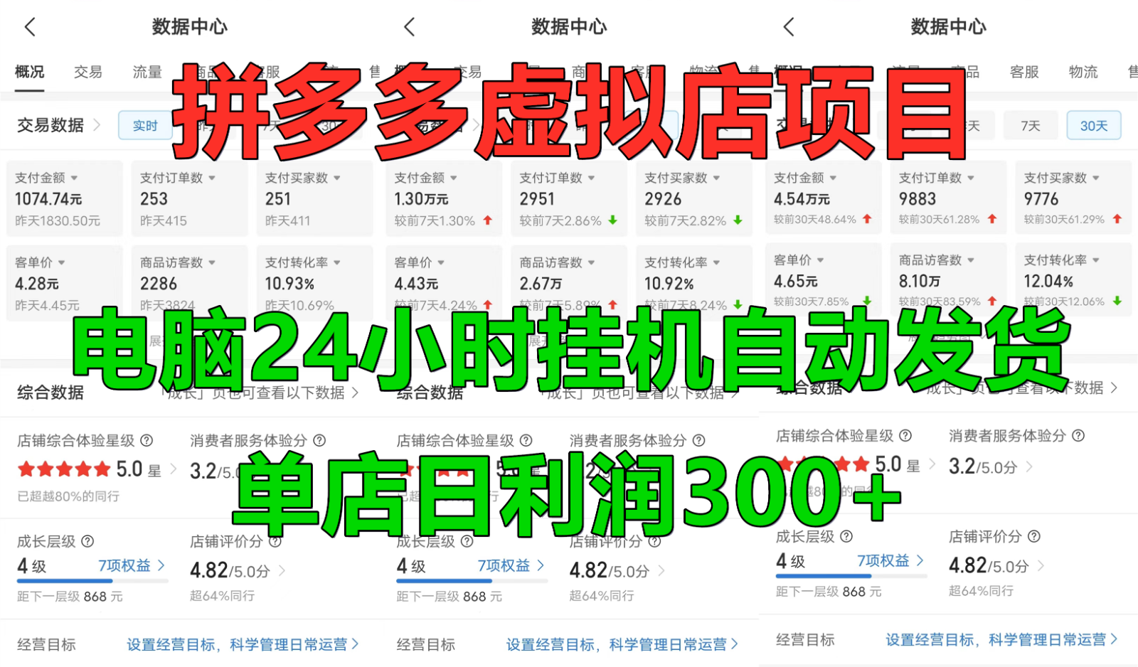 拼多多虚拟店铺项目，电脑挂机自动发货，单店日利润300+-一起网创