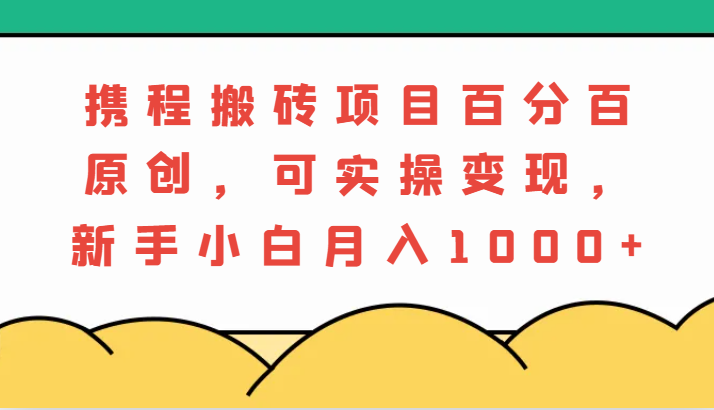 携程搬砖项目，百分百原创，可实操变现，新手小白月入1000+-一起网创