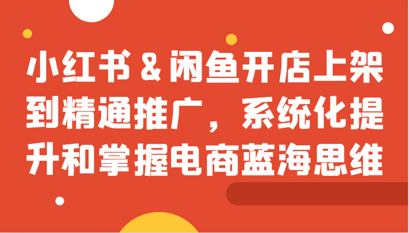 小红书&闲鱼开店上架到精通推广，系统化提升和掌握电商蓝海思维-一起网创