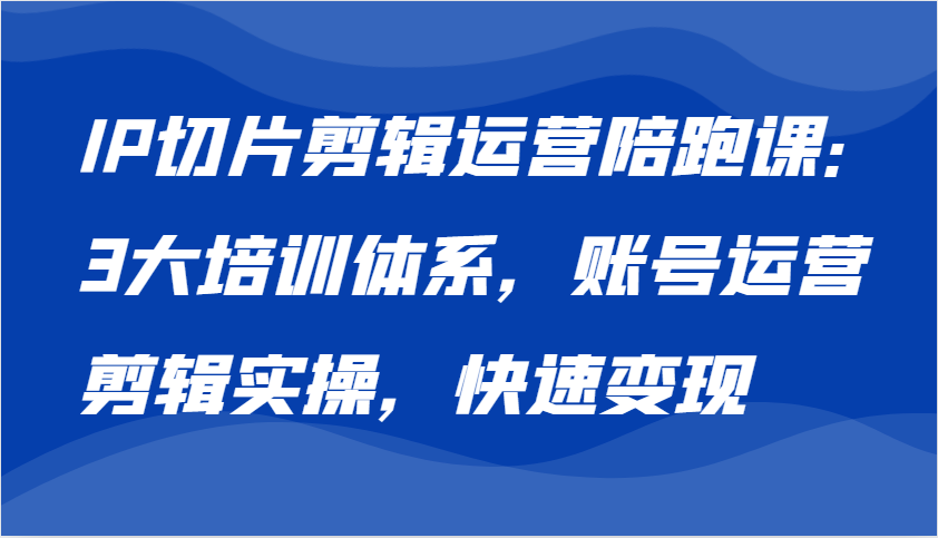 IP切片剪辑运营陪跑课，3大培训体系：账号运营 剪辑实操 快速变现-一起网创