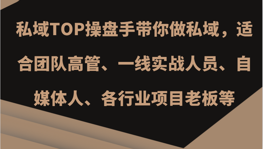 私域TOP操盘手带你做私域，适合团队高管、一线实战人员、自媒体人、各行业项目老板等-一起网创