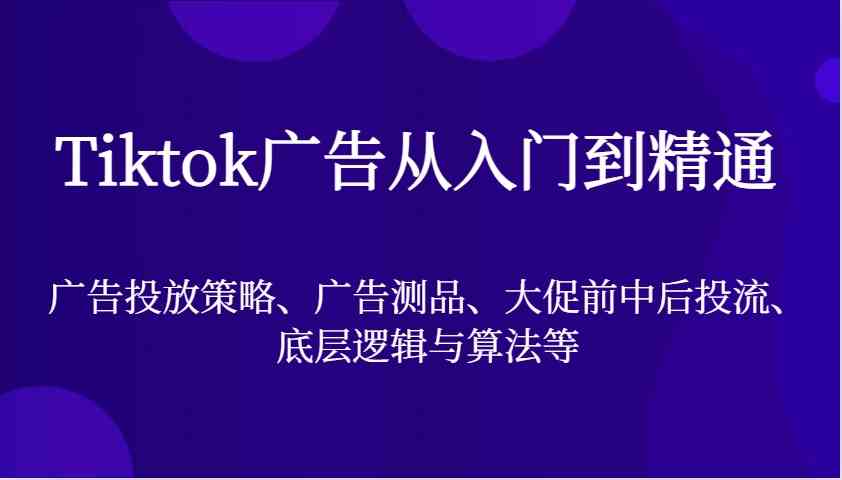 Tiktok广告从入门到精通，广告投放策略、广告测品、大促前中后投流、底层逻辑与算法等-一起网创
