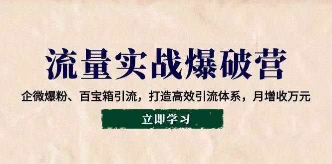（14039期）流量实战爆破营：企微爆粉、百宝箱引流，打造高效引流体系，月增收万元-一起网创