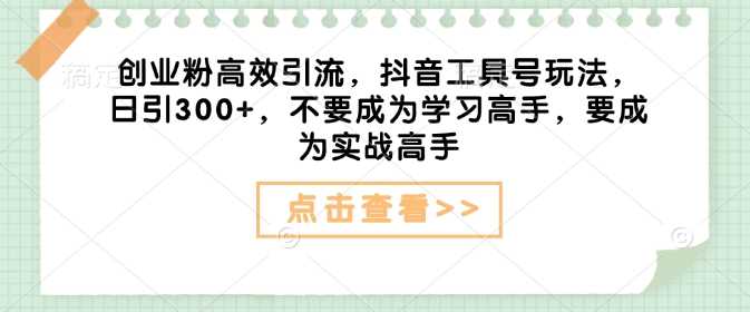 创业粉高效引流，抖音工具号玩法，日引300+，不要成为学习高手，要成为实战高手-一起网创