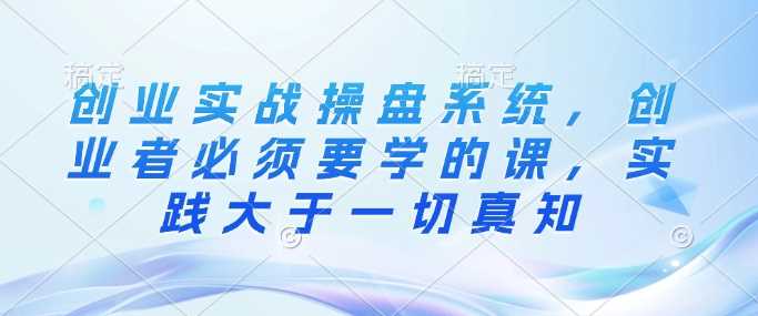 创业实战操盘系统，创业者必须要学的课，实践大于一切真知-一起网创