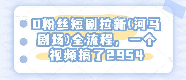 0粉丝短剧拉新(河马剧场)全流程，一个视频搞了2954-一起网创