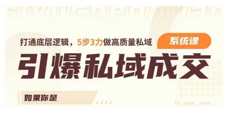 引爆私域成交力系统课，打通底层逻辑，5步3力做高质量私域-一起网创