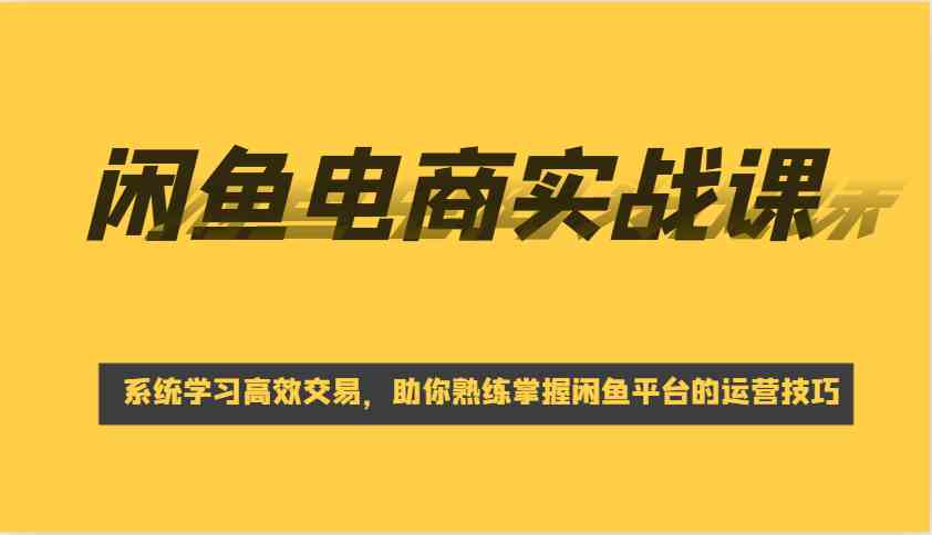 闲鱼电商实战课，系统学习高效交易，助你熟练掌握闲鱼平台的运营技巧-一起网创