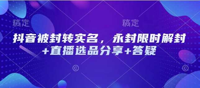 抖音被封转实名，永封限时解封+直播选品分享+答疑-一起网创