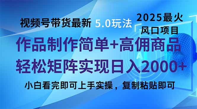 （14191期）视频号带货最新5.0玩法，作品制作简单，当天起号，复制粘贴，轻松矩阵…-一起网创