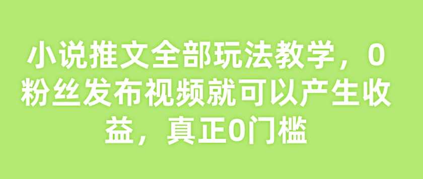 小说推文全部玩法教学，0粉丝发布视频就可以产生收益，真正0门槛-一起网创