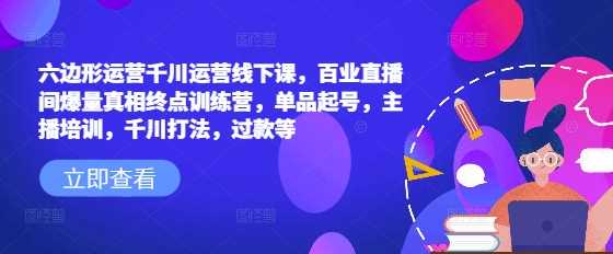 六边形运营千川运营线下课，百业直播间爆量真相终点训练营，单品起号，主播培训，千川打法，过款等-一起网创