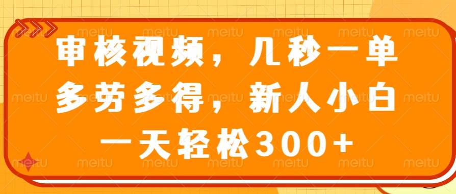 （14294期）审核视频，几秒一单，多劳多得，新人小白一天轻松300+-一起网创
