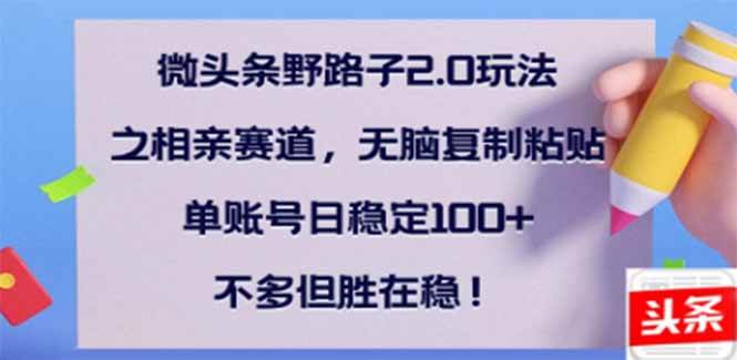（14334期）微头条野路子2.0玩法之相亲赛道，无脑搬砖复制粘贴，单账号日稳定300+…-一起网创