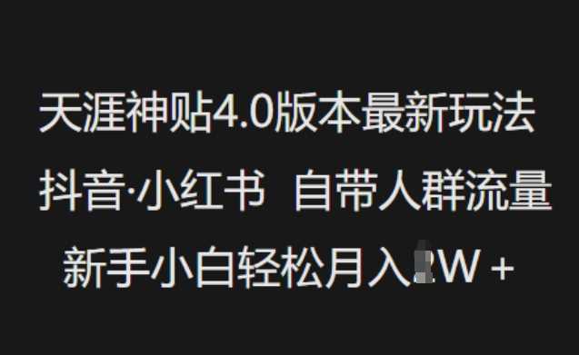 天涯神贴4.0版本最新玩法，抖音·小红书自带人群流量，新手小白轻松月入过W-一起网创