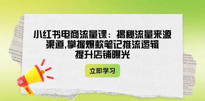 小红书电商流量课：揭秘流量来源渠道,掌握爆款笔记推流逻辑,提升店铺曝光-一起网创
