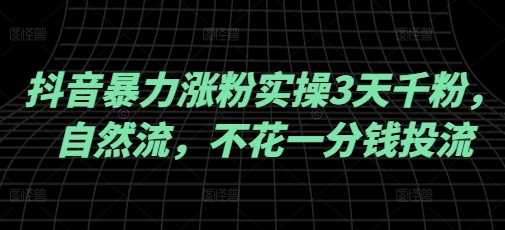 抖音暴力涨粉实操3天千粉，自然流，不花一分钱投流，实操经验分享-一起网创