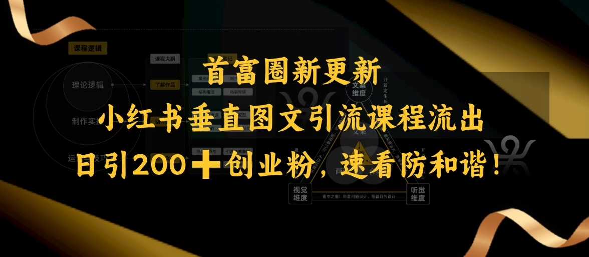 小红书垂直图文引流课程流出，日引200+创业粉，速看防和谐-一起网创