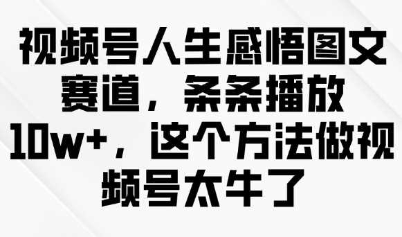 视频号人生感悟图文赛道，条条播放10w+，这个方法做视频号太牛了-一起网创