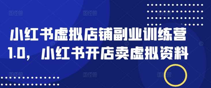小红书虚拟店铺副业训练营1.0，小红书开店卖虚拟资料-一起网创