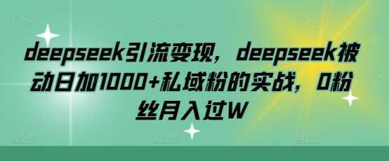 deepseek引流变现，deepseek被动日加1000+私域粉的实战，0粉丝月入过W-一起网创