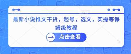 最新小说推文干货，起号，选文，实操等保姆级教程-一起网创