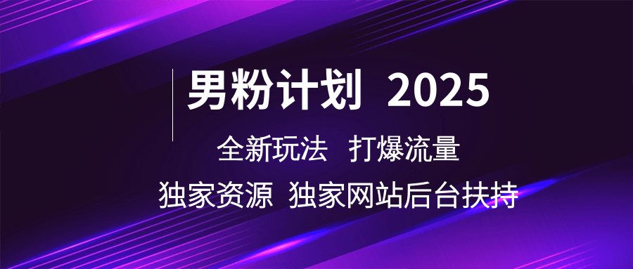 男粉计划2025  全新玩法打爆流量 独立网站 独立资源后台扶持-一起网创