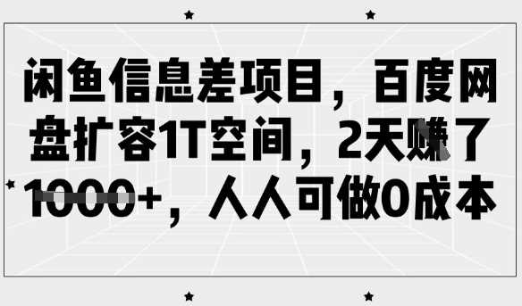 闲鱼信息差项目，百度网盘扩容1T空间，2天收益1k+，人人可做0成本-一起网创