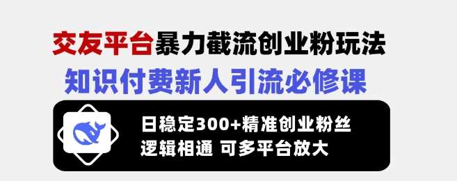 交友平台暴力截流创业粉玩法，知识付费新人引流必修课，日稳定300+精准创业粉丝，逻辑相通可多平台放大-一起网创