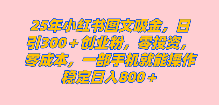 （14437期）25年小红书创业粉图文自热打法，一部手机简单操作， 日引300＋创业粉，零投资，零成本，每天利用20分钟就能完成-一起网创