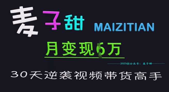 麦子甜30天逆袭视频带货高手，单月变现6W加特训营-一起网创