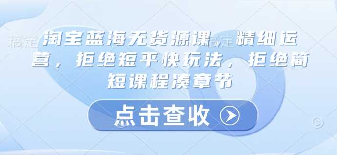 淘宝蓝海无货源课，精细运营，拒绝短平快玩法，拒绝简短课程凑章节-一起网创
