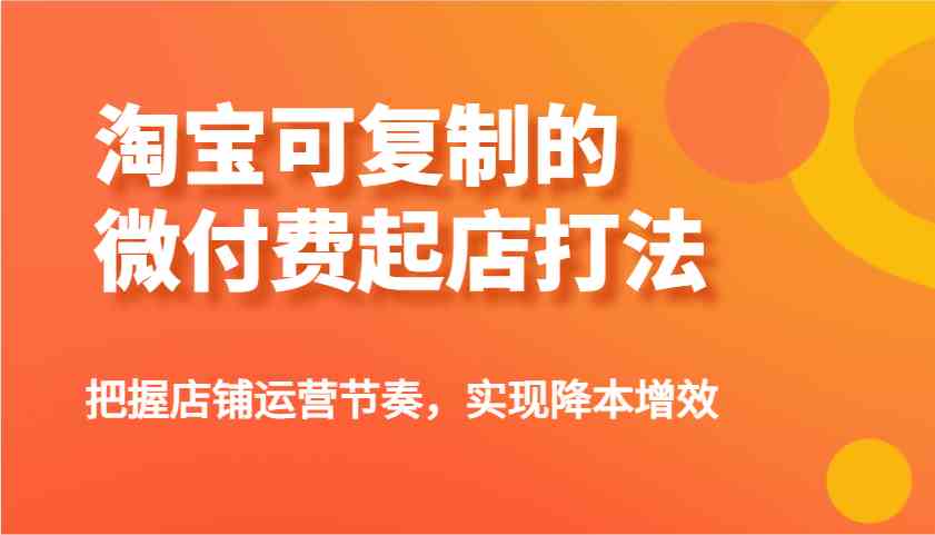 淘宝可复制的微付费起店打法，把握店铺运营节奏，实现降本增效！-一起网创