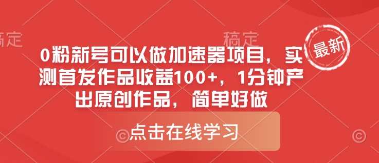 0粉新号可以做的加速器项目，实测首发作品收益100+，1分钟产出原创作品，简单好做-一起网创