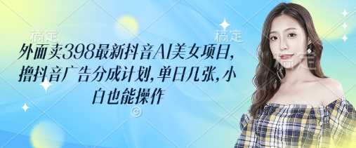 外面卖398最新抖音AI美女项目，撸抖音广告分成计划，单日几张，小白也能操作-一起网创