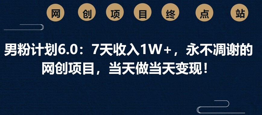 男粉计划6.0：7天收入1W+，永不凋谢的网创项目，当天做当天变现！-一起网创
