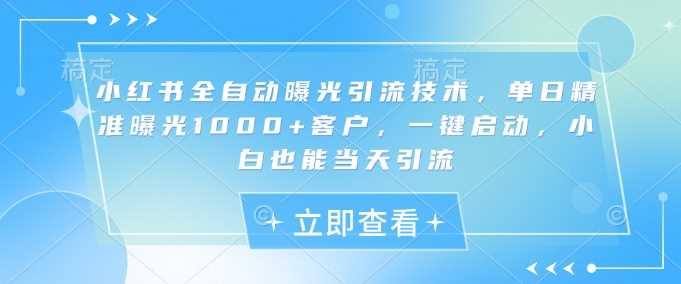 小红书全自动曝光引流技术，单日精准曝光1000+客户，一键启动，小白也能当天引流【揭秘】-一起网创