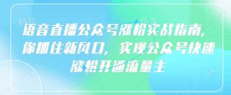 语音直播公众号涨粉实战指南，你抓住新风口，实现公众号快速涨粉开通流量主-一起网创