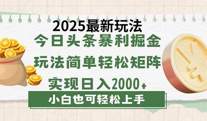 （14120期）今日头条2025最新玩法，思路简单，复制粘贴，轻松实现矩阵日入2000+-一起网创