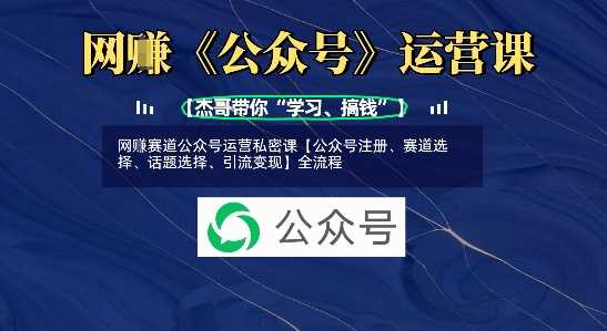 网创赛道公众号运营私密课【公众号注册、赛道选择、话题选择、引流变现】全流程-一起网创