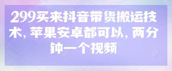 299买来抖音带货搬运技术，苹果安卓都可以，两分钟一个视频-一起网创