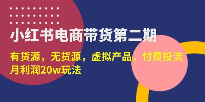 （14186期）小红书电商带货第二期，有货源，无货源，虚拟产品，付费投流，月利润20w-一起网创